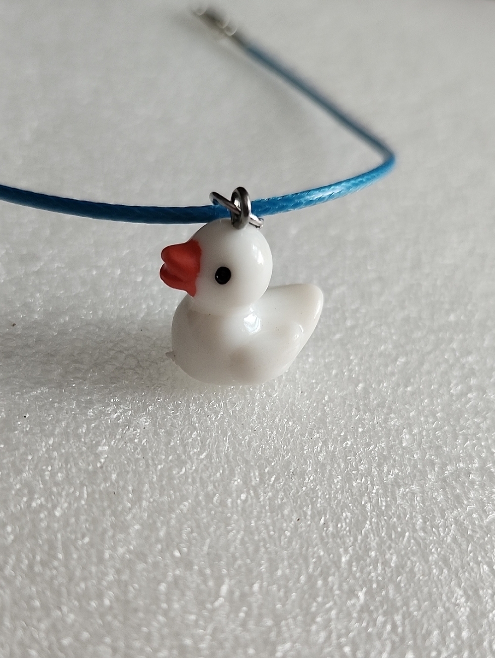 Hand Crafted White Duck Charm Bracelet / Anklet with Blue Cord